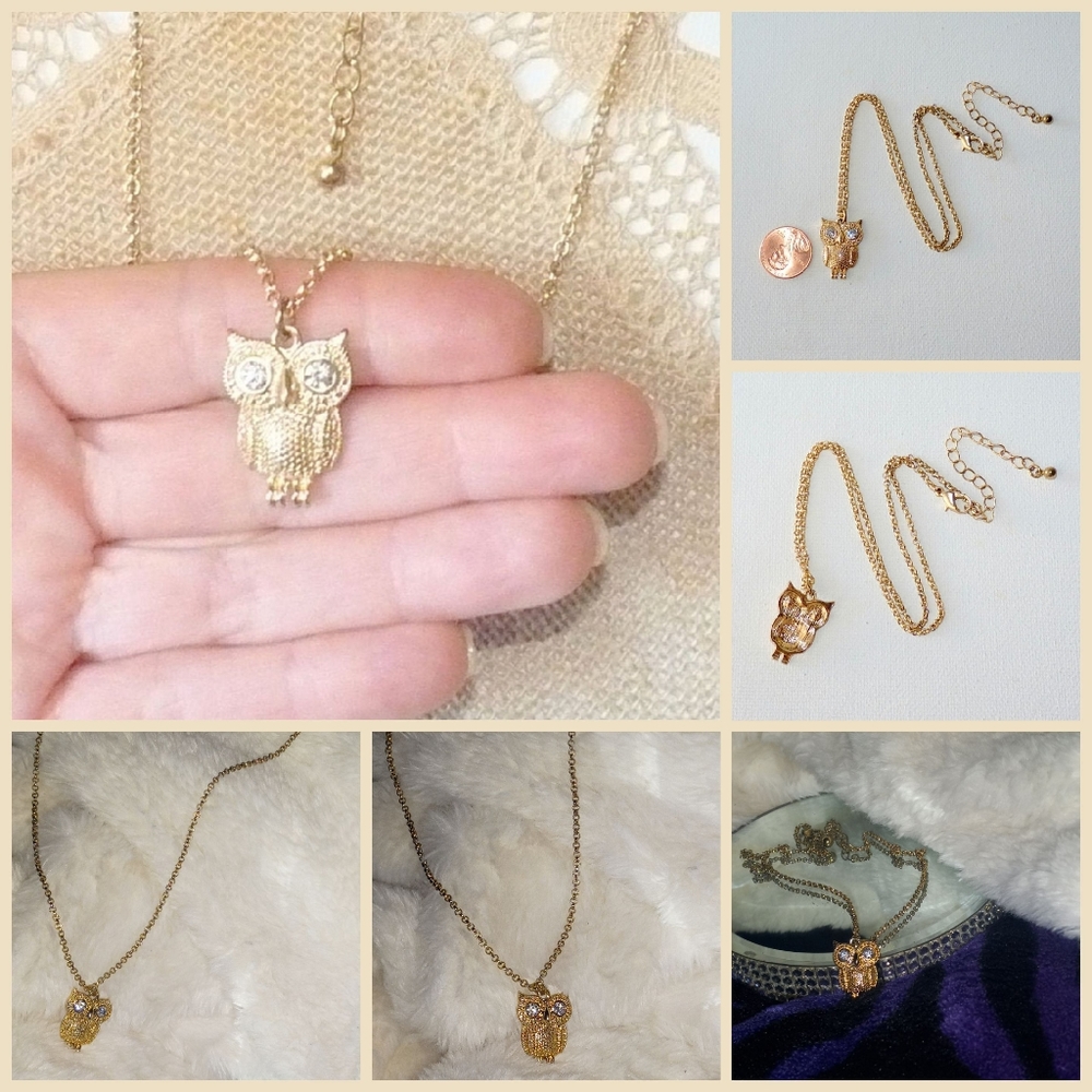 Owl Cubic Zirconia Pendant With Necklace Set 14K Gold Filled